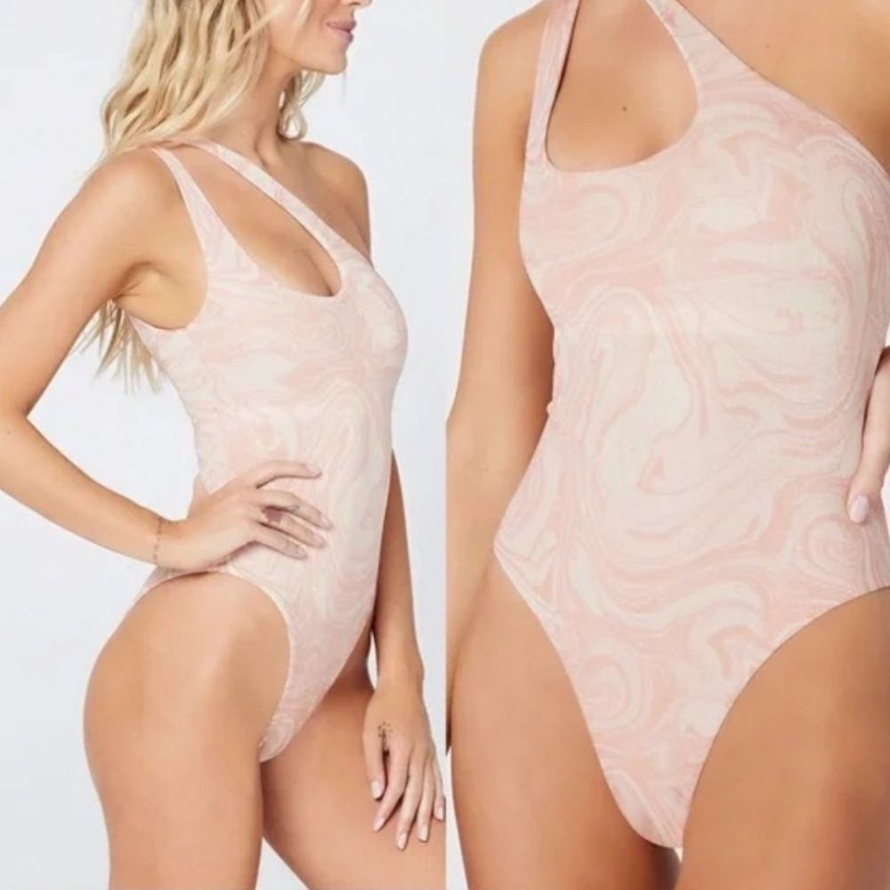 L*Space Women's Shimmer Swirl One Piece Shoulder Swimsuit Size 10